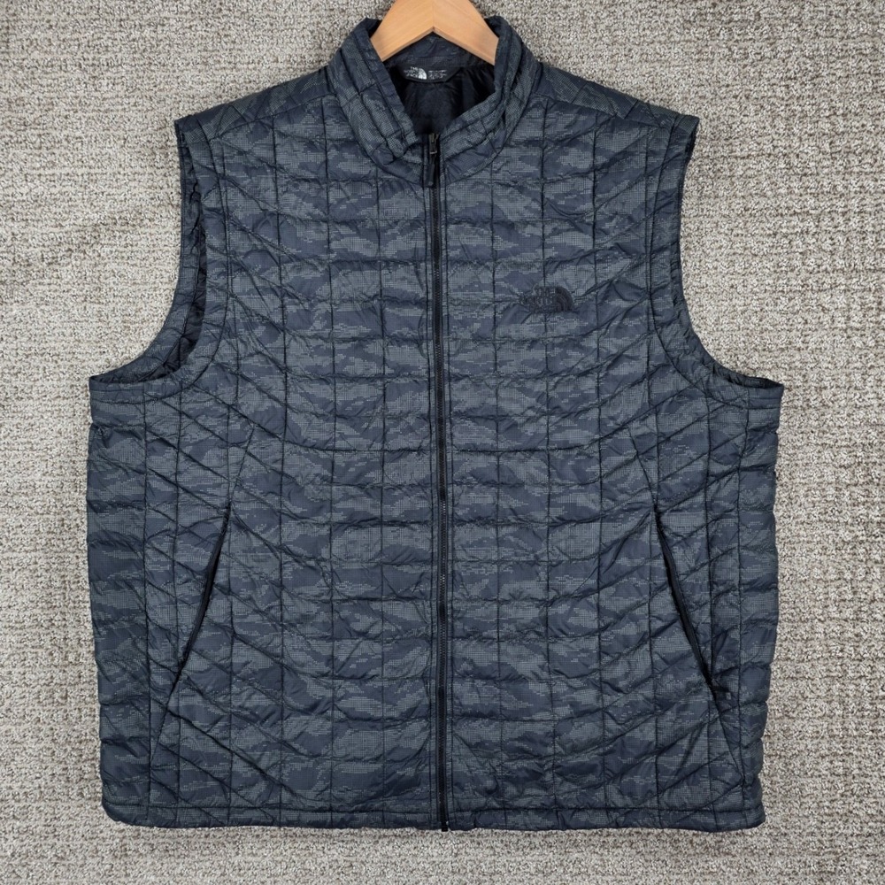 The North Face Mens Thermoball Quilted Vest Camo Green Black XXL Full Zip Puffer